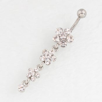 Pupčani prsten s cvjetnim dizajnom, zakrivljeni štap, legura, dijamantno prekrivanje