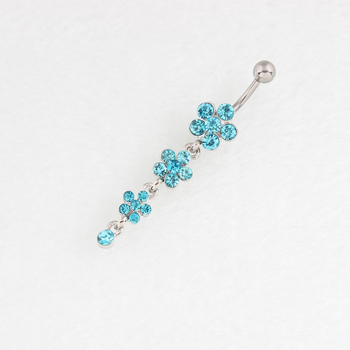 Pupčani prsten s cvjetnim dizajnom, zakrivljeni štap, legura, dijamantno prekrivanje