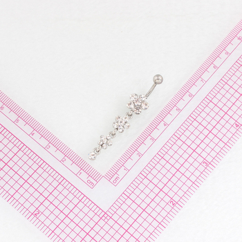 Pupčani prsten s cvjetnim dizajnom, zakrivljeni štap, legura, dijamantno prekrivanje