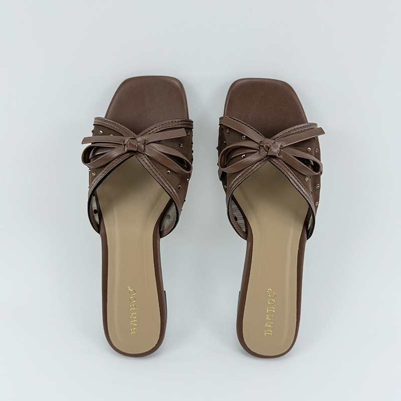 Női hálós felsőrésszel, nyitott lábujjakkal, masnival, PU béléssel, gumitalppal