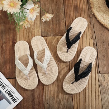 Női EVA tengerparti szandál imitált szalma mintával, lélegző, könnyű, ragasztózárású, sík talppal