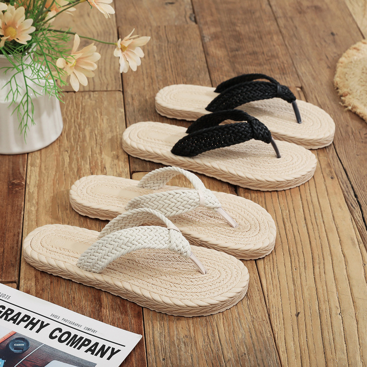 Női EVA tengerparti szandál imitált szalma mintával, lélegző, könnyű, ragasztózárású, sík talppal