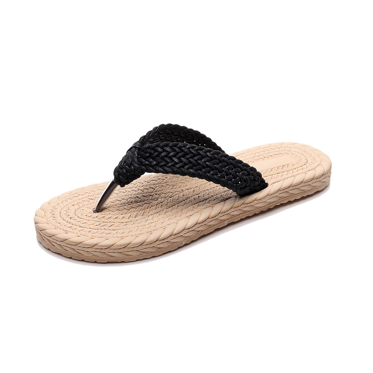 Női EVA tengerparti szandál imitált szalma mintával, lélegző, könnyű, ragasztózárású, sík talppal