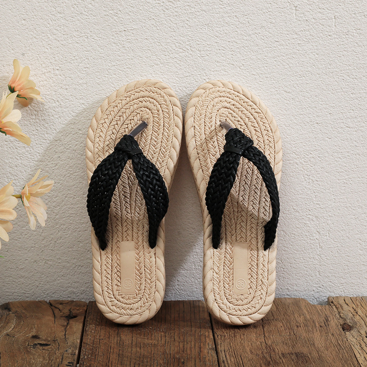 Női EVA tengerparti szandál imitált szalma mintával, lélegző, könnyű, ragasztózárású, sík talppal