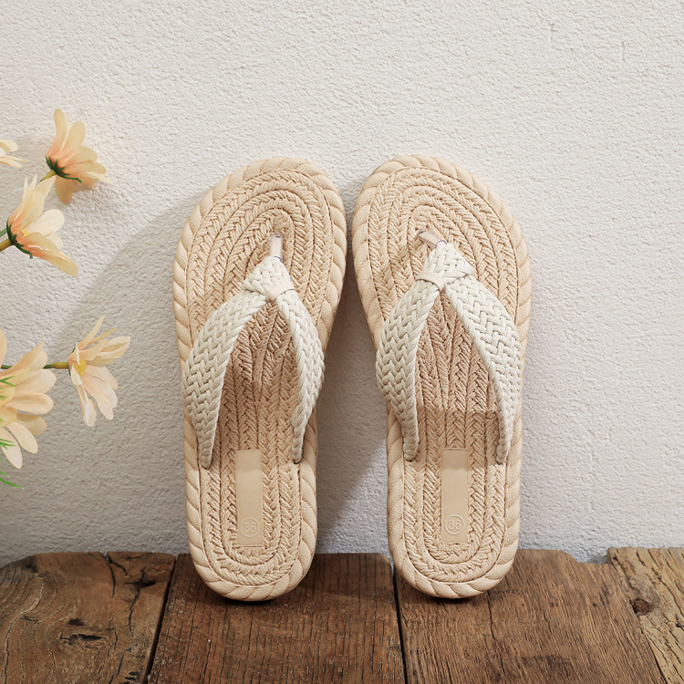 Női EVA tengerparti szandál imitált szalma mintával, lélegző, könnyű, ragasztózárású, sík talppal