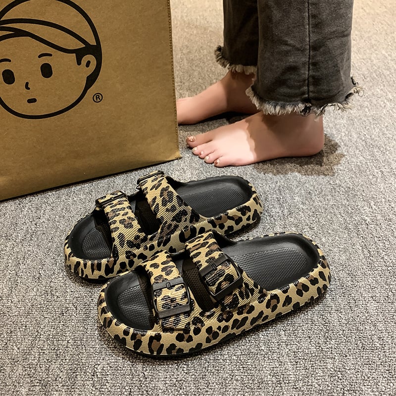 Ženske leopard uzorka flip-flop cipele - EVA gornji dio i potplat, mrežasta unutrašnjost, okrugli vrh