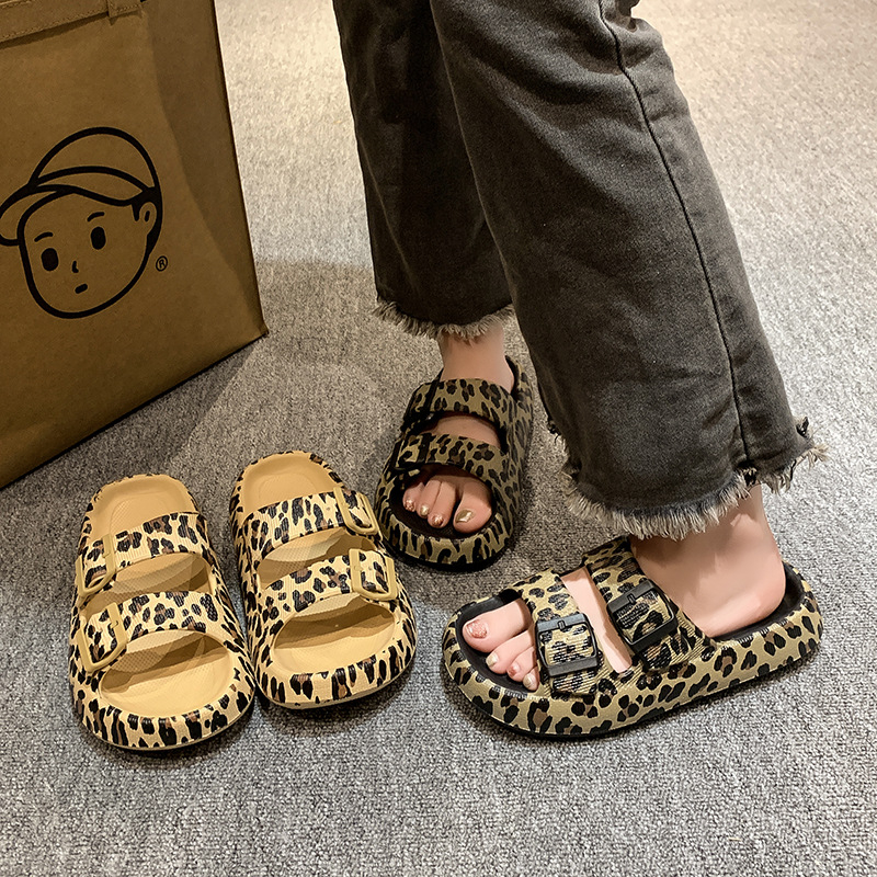 Ženske leopard uzorka flip-flop cipele - EVA gornji dio i potplat, mrežasta unutrašnjost, okrugli vrh
