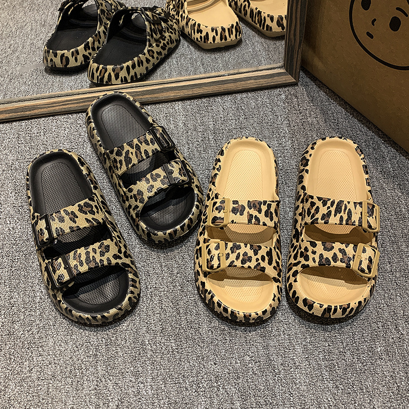 Ženske leopard uzorka flip-flop cipele - EVA gornji dio i potplat, mrežasta unutrašnjost, okrugli vrh