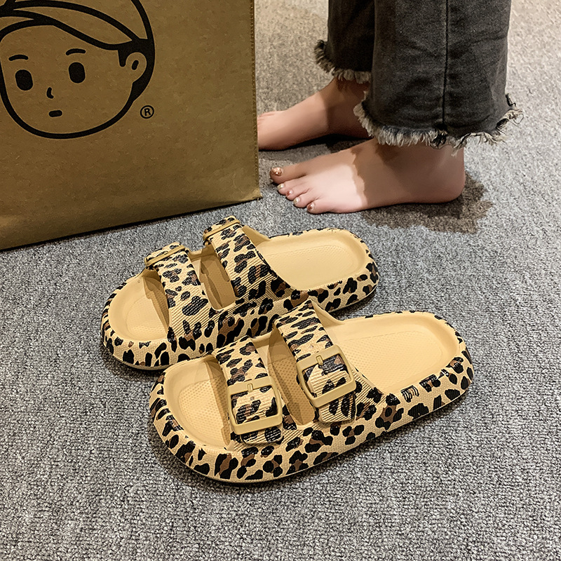Ženske leopard uzorka flip-flop cipele - EVA gornji dio i potplat, mrežasta unutrašnjost, okrugli vrh