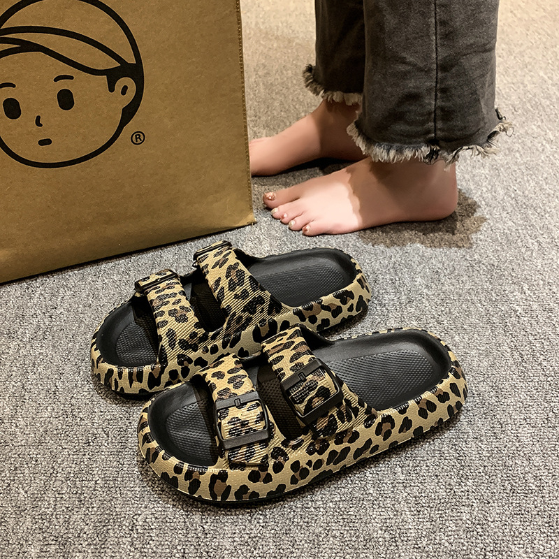 Ženske leopard uzorka flip-flop cipele - EVA gornji dio i potplat, mrežasta unutrašnjost, okrugli vrh