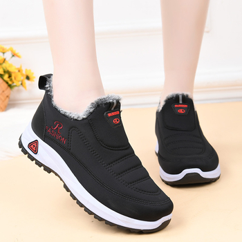 Pantofi de iarnă din bumbac pentru femei, căptușiți cu fleece, partea superioară medie, talpă din cauciuc, vârf rotund, stil casual, slip-on