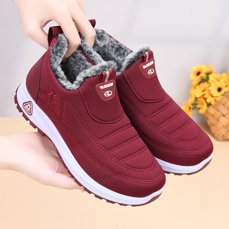 Pantofi de iarnă din bumbac pentru femei, căptușiți cu fleece, partea superioară medie, talpă din cauciuc, vârf rotund, stil casual, slip-on