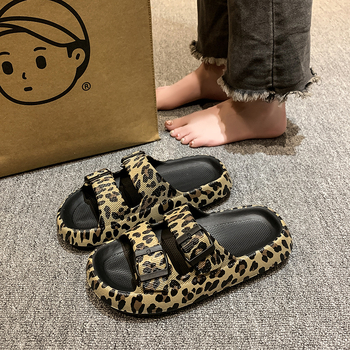 Dámske žabky s leopardím vzorom na leto, vrchný materiál EVA, podrážka EVA, vnútorná sieťovina, zaoblená špička