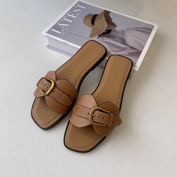 Ženske ploske sandale s retro kopčom za ljeto, prozračne i lagane (Gornji materijal: mikrovlakna koža; Potplat: guma; Unutrašnjost: mikrovlakna; Stil: korejska verzija; Sezona: ljeto 2024)