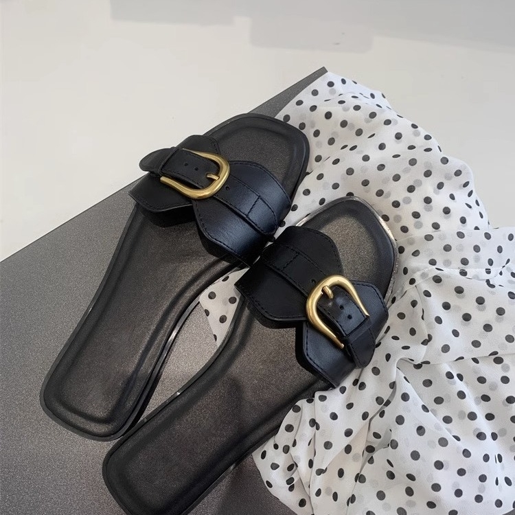 Ženske ploske sandale s retro kopčom za ljeto, prozračne i lagane (Gornji materijal: mikrovlakna koža; Potplat: guma; Unutrašnjost: mikrovlakna; Stil: korejska verzija; Sezona: ljeto 2024)