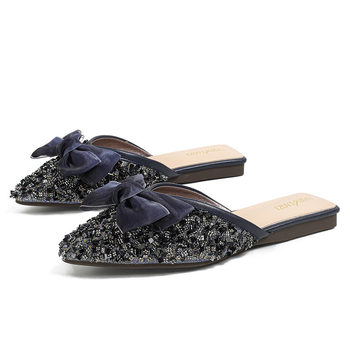 Slip-on sandale s kristalima – zatvoren vrh, gornji dio od svile, TPR đon, protuklizne