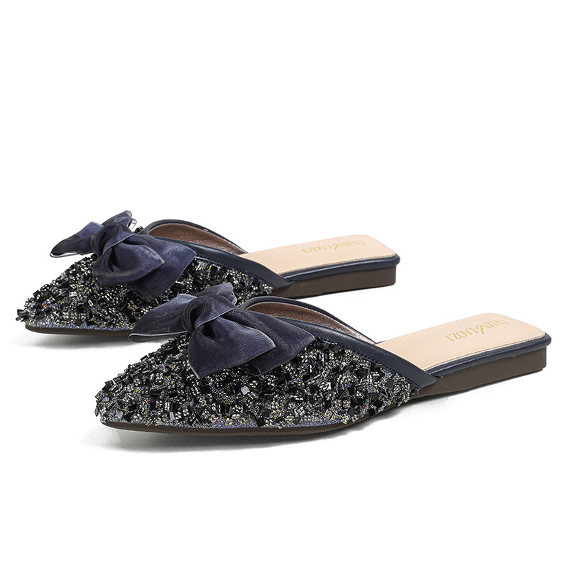 Slip-on sandale s kristalima – zatvoren vrh, gornji dio od svile, TPR đon, protuklizne