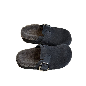 Birkenstock stil tople zatvorene papuče s debelim potplatom 3–5 cm, gornji materijal kravlji suede, unutarnja podstava od vune, protuklizna potplata