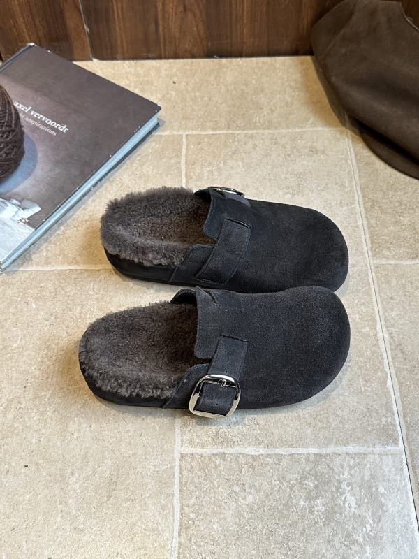 Birkenstock stil tople zatvorene papuče s debelim potplatom 3–5 cm, gornji materijal kravlji suede, unutarnja podstava od vune, protuklizna potplata