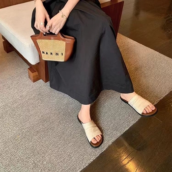 Lanene ravne sandale, koreanskog stila, podstava od pigskin kože, gumena potplata, slip-on, debljina potplata 0–3 cm