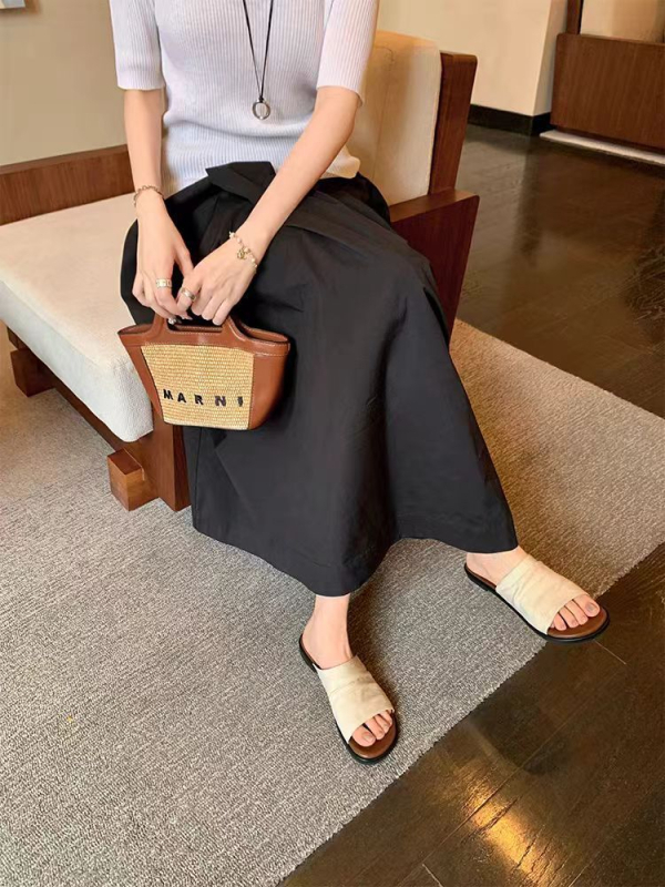 Lanene ravne sandale, koreanskog stila, podstava od pigskin kože, gumena potplata, slip-on, debljina potplata 0–3 cm