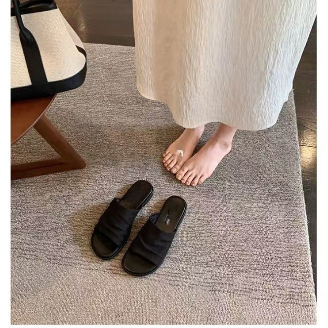 Lanene ravne sandale, koreanskog stila, podstava od pigskin kože, gumena potplata, slip-on, debljina potplata 0–3 cm