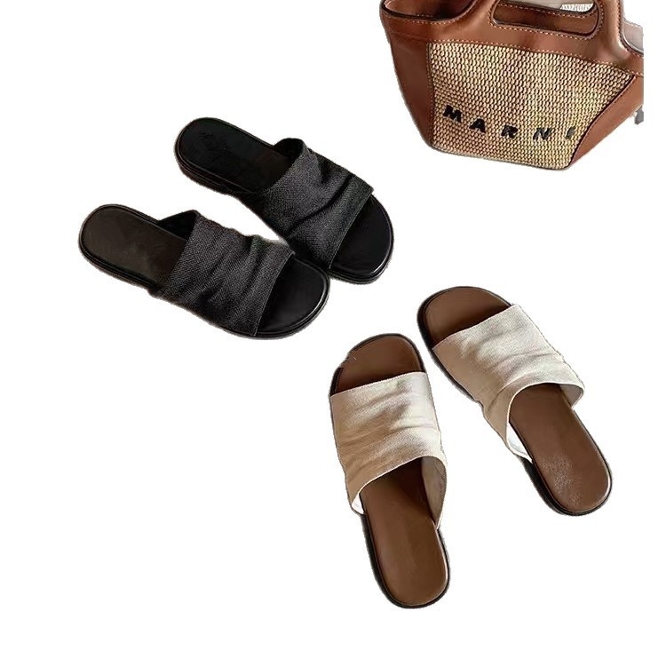 Lanene ravne sandale, koreanskog stila, podstava od pigskin kože, gumena potplata, slip-on, debljina potplata 0–3 cm