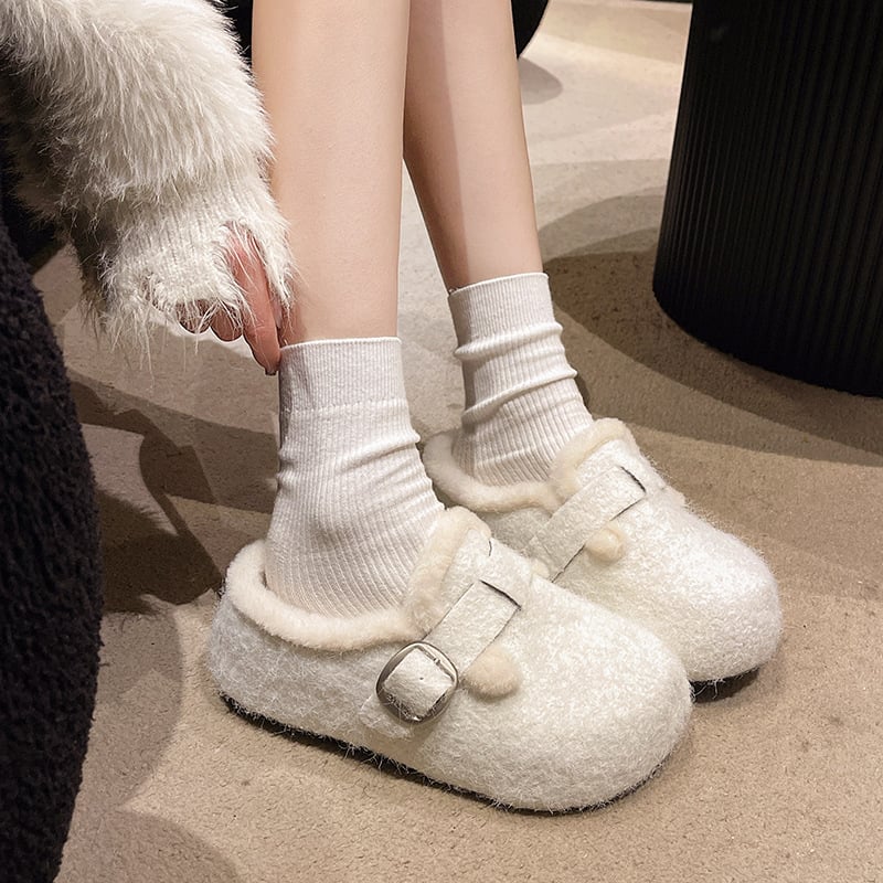 Dječje Birkenstock stila sandale s umjetnim krznom, PU gornji dio, gumeni potplat, okrugli prst, korejski stil