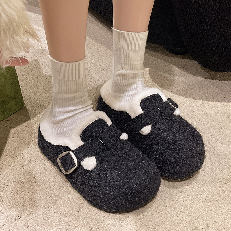 Dječje Birkenstock stila sandale s umjetnim krznom, PU gornji dio, gumeni potplat, okrugli prst, korejski stil