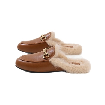 Barphil ženske papuče s krznom, Horsebit detalj, gornji dio PU kože, TPR potplat, ravna peta, jesen-zima 2025
