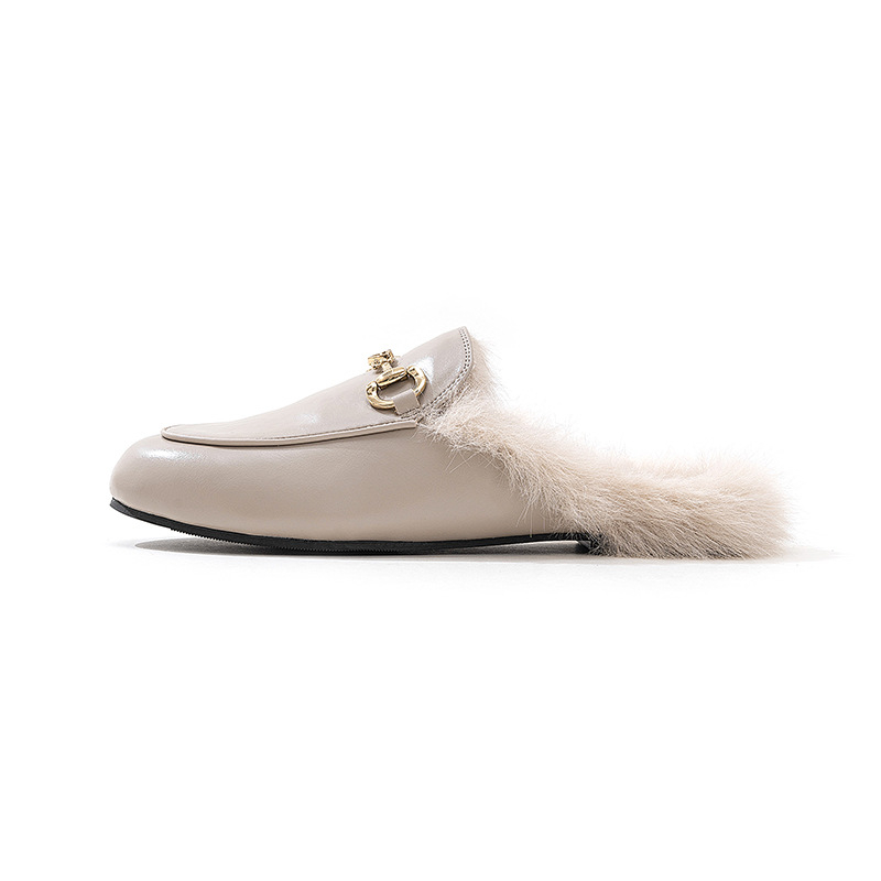 Barphil ženske papuče s krznom, Horsebit detalj, gornji dio PU kože, TPR potplat, ravna peta, jesen-zima 2025