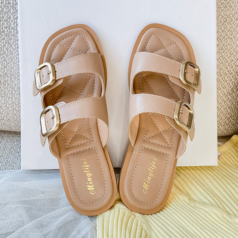 Ženske ravne papuče s PU gornjim dijelom, gumom potplatom, rimski stil, prozračne i protuklizne.