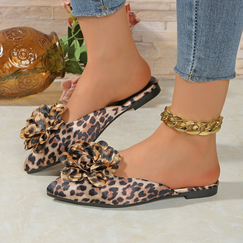 Baotou papuče s leopard uzorkom, gornji PU, unutarnji PU, gumena podplat, slip-on, ravna potplata, debljina 0–3 cm, Ljeto 2025