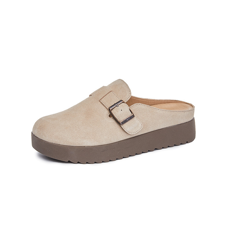 Ženske papuče s zatvorenim prstom, casual outdoor plitke sandale (Gornji materijal: Cow Velvet; Potplat: prirodni kaučuk; Unutarnji materijal: uvođeni PU; Debljina potplata: 3–5 cm; Ravna potplata)