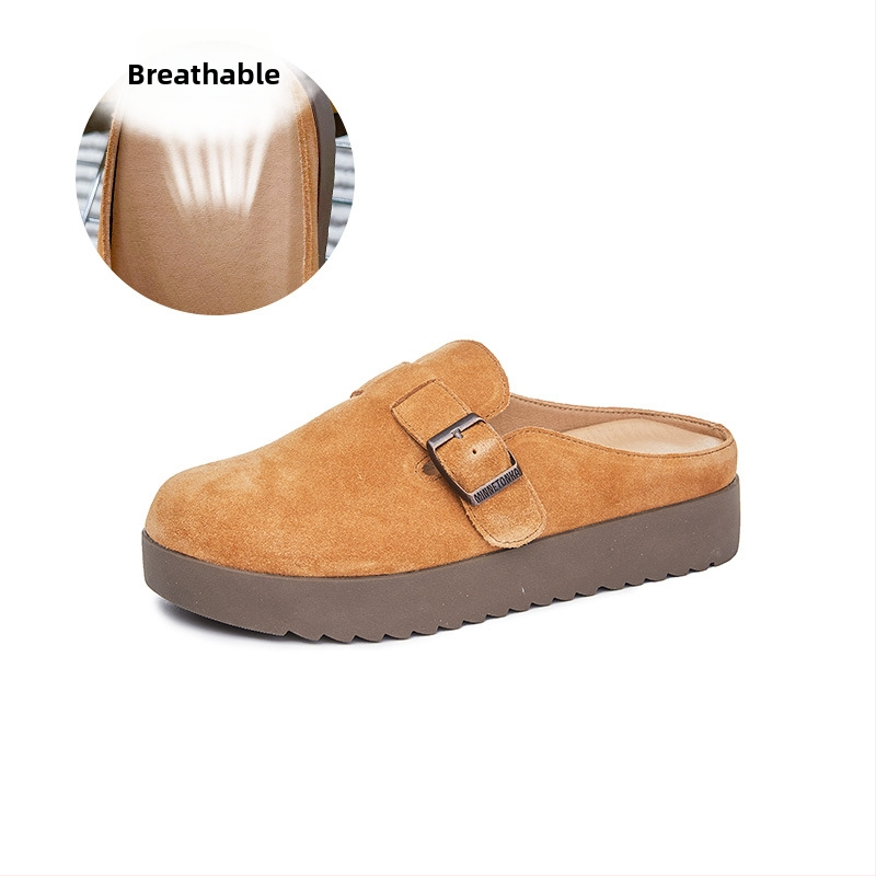 Ženske papuče s zatvorenim prstom, casual outdoor plitke sandale (Gornji materijal: Cow Velvet; Potplat: prirodni kaučuk; Unutarnji materijal: uvođeni PU; Debljina potplata: 3–5 cm; Ravna potplata)