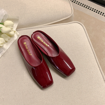 Baotou Ženske slip-on sandale od kože, ravna potplat, gumena podloga, unutarnja podstava od kože