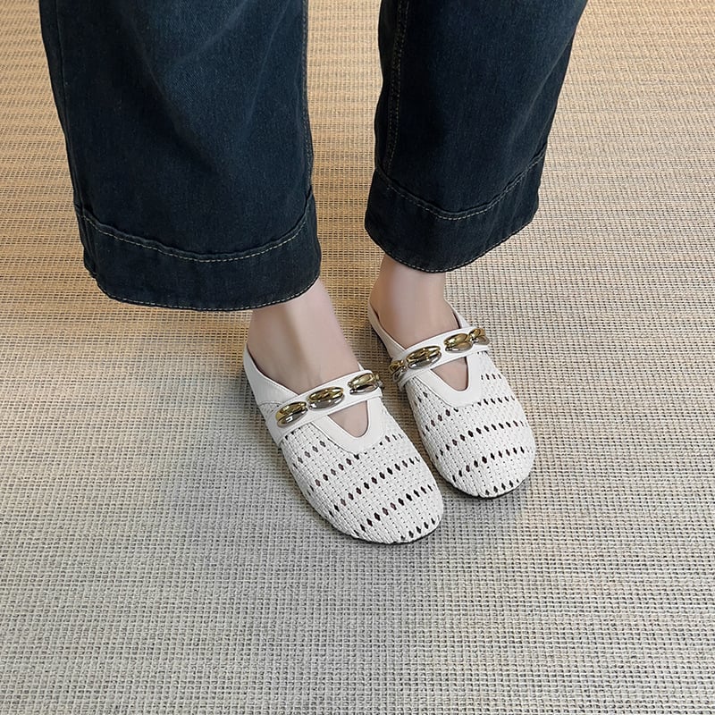 Ženske retro pletene slip-on ravne sandale s zatvorenim prstom; gornji materijal: super vlakna; unutarnji materijal: super vlakna; potplat: guma; debljina potplata: 0–3 cm; petna: ravni