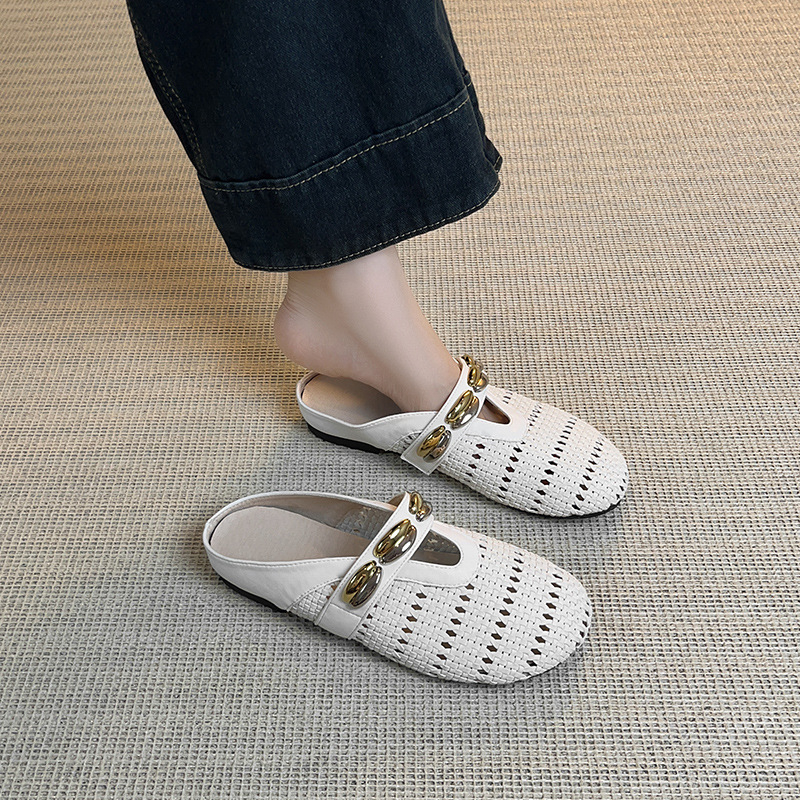 Ženske retro pletene slip-on ravne sandale s zatvorenim prstom; gornji materijal: super vlakna; unutarnji materijal: super vlakna; potplat: guma; debljina potplata: 0–3 cm; petna: ravni