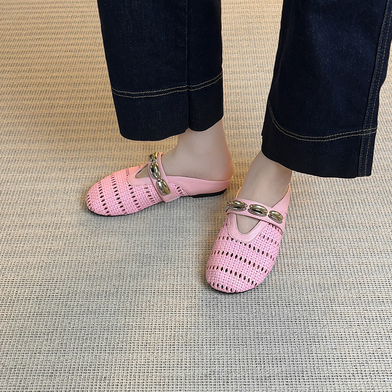 Ženske retro pletene slip-on ravne sandale s zatvorenim prstom; gornji materijal: super vlakna; unutarnji materijal: super vlakna; potplat: guma; debljina potplata: 0–3 cm; petna: ravni