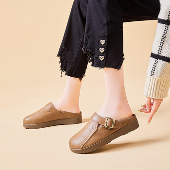 Zatvorene prstene slip-on cipele sa debelim potplatom, gornji dio od super vlakna, unutarnja od umjetne kože, potplata od plastike, jednobojni uzorak, udoban casual stil, Proljeće 2025