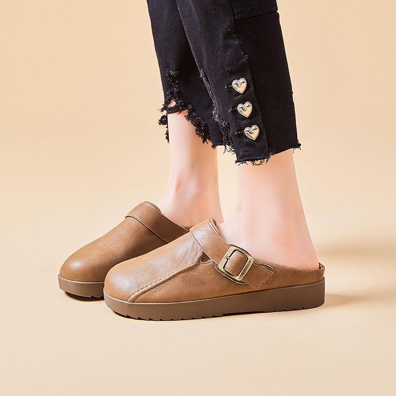 Zatvorene prstene slip-on cipele sa debelim potplatom, gornji dio od super vlakna, unutarnja od umjetne kože, potplata od plastike, jednobojni uzorak, udoban casual stil, Proljeće 2025