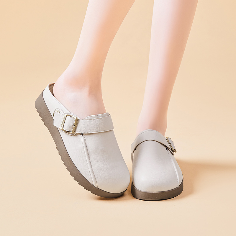 Zatvorene prstene slip-on cipele sa debelim potplatom, gornji dio od super vlakna, unutarnja od umjetne kože, potplata od plastike, jednobojni uzorak, udoban casual stil, Proljeće 2025