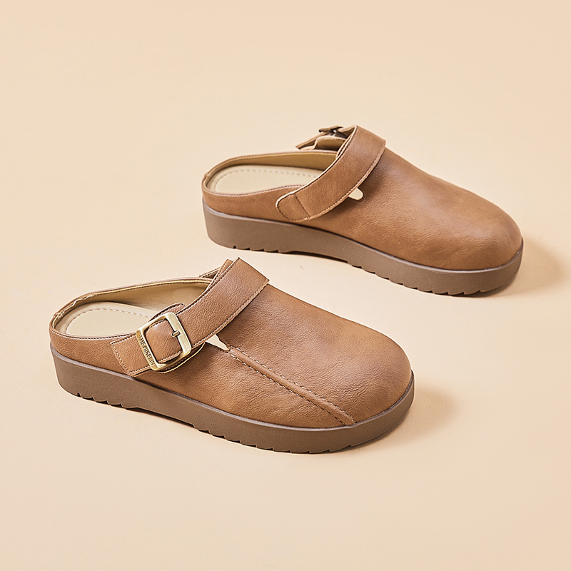 Zatvorene prstene slip-on cipele sa debelim potplatom, gornji dio od super vlakna, unutarnja od umjetne kože, potplata od plastike, jednobojni uzorak, udoban casual stil, Proljeće 2025