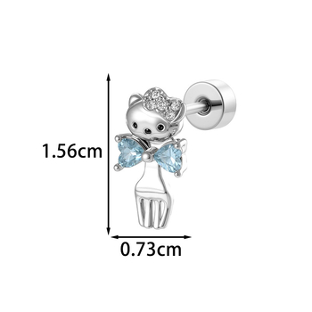 Pīrsingu rotas – kaķa motīvs, kaklaraiša forma, metāls, balts kristāls, dimanta apdare, stils: sievietēm / zīmējums, modelis A-775, rudens 2025