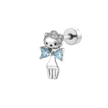 Pīrsingu rotas – kaķa motīvs, kaklaraiša forma, metāls, balts kristāls, dimanta apdare, stils: sievietēm / zīmējums, modelis A-775, rudens 2025