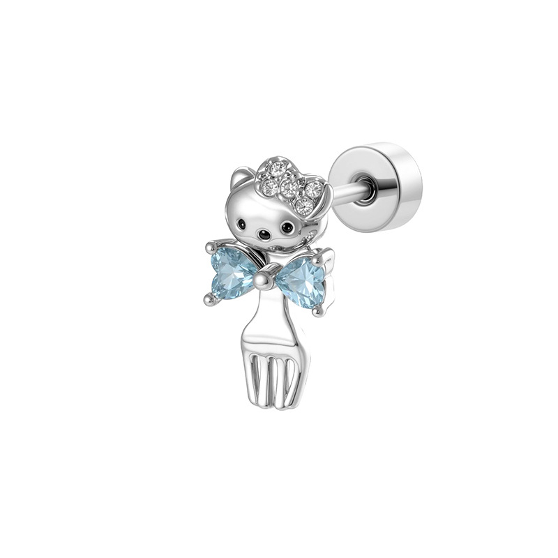 Pīrsingu rotas – kaķa motīvs, kaklaraiša forma, metāls, balts kristāls, dimanta apdare, stils: sievietēm / zīmējums, modelis A-775, rudens 2025