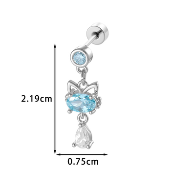Tojás alakú macskafejű vízcsepp medál cirkóniával, fül piercinghez, fém, modell A-702
