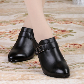 Дамски обувки от естествена кожа, дишащи, с страничен цип, закръглен нос, висок ток 6-8 см, подметка от полиуретан, подплата от памук, за пролетно-есенен сезон