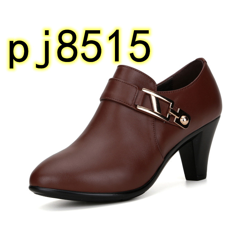 Дамски обувки от естествена кожа, дишащи, с страничен цип, закръглен нос, висок ток 6-8 см, подметка от полиуретан, подплата от памук, за пролетно-есенен сезон