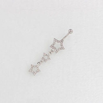 Prsten pupka s petokrakom zvijezdom, zakrivljeni štap, medicinska nehrđajuća čelika, dijamantno završetak, mogućnost prilagodbe